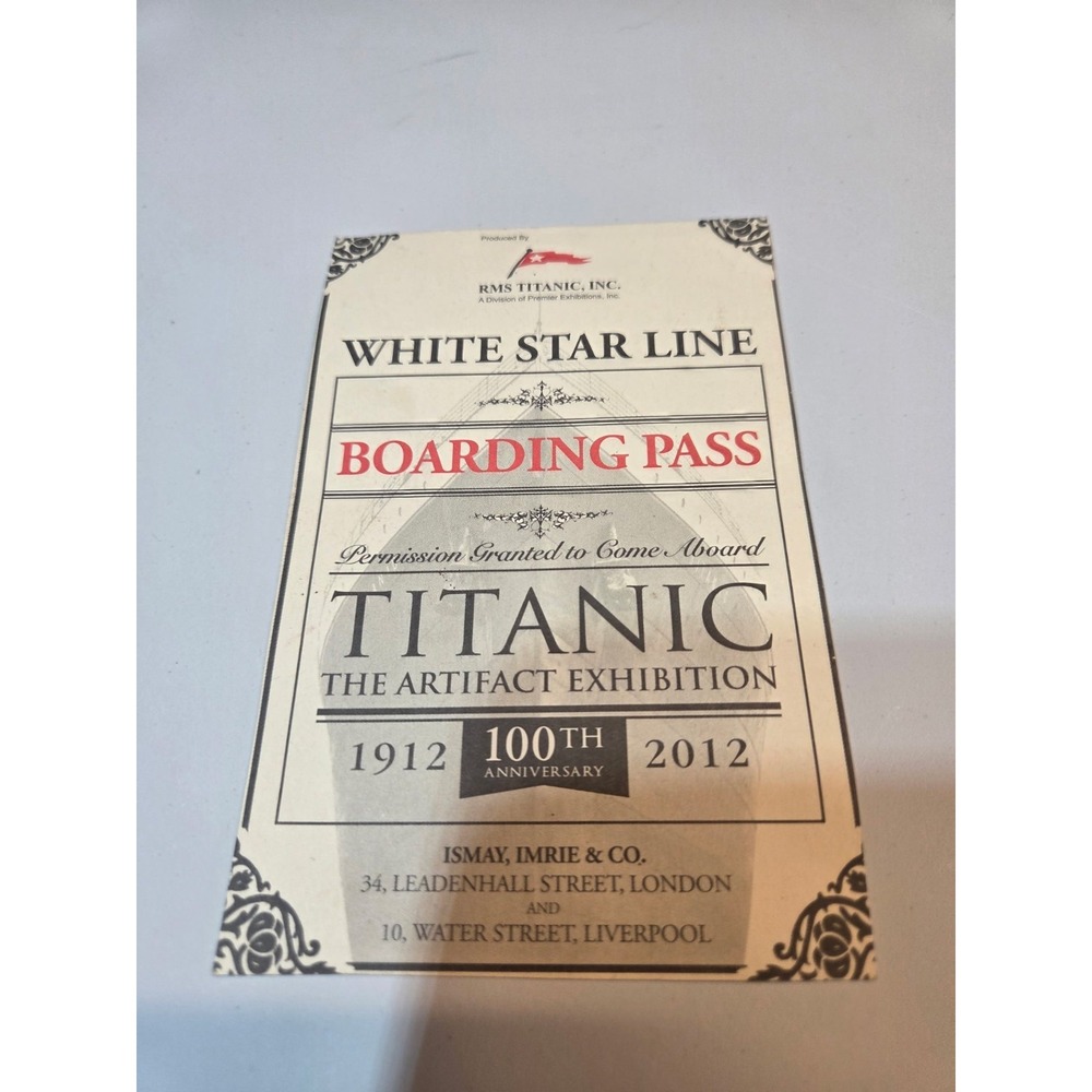 2012 TITANIC: THE ARTIFACT EXHIBITION – BENJAMIN HART WHITE STAR LINE...